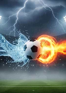 Soccer ball water and fire