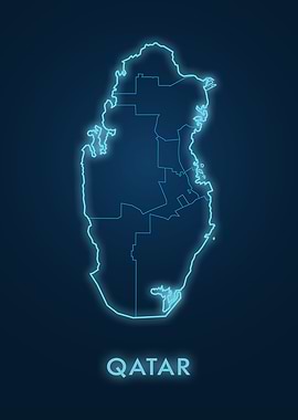 Qatar Map Neon Outline