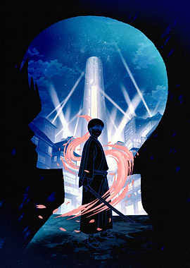 Gintama Shinpachi Double Exposure Silhouette