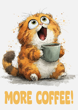 Cartoon Cat with Coffee