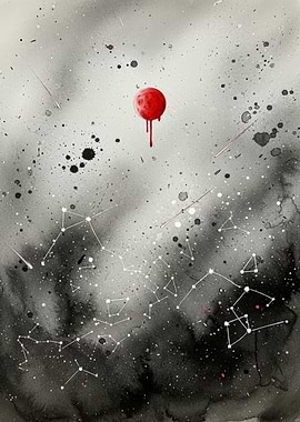 Bleeding Red Moon in Starry Sky