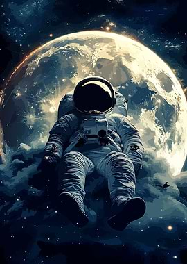 Astronaut in Space with Moon