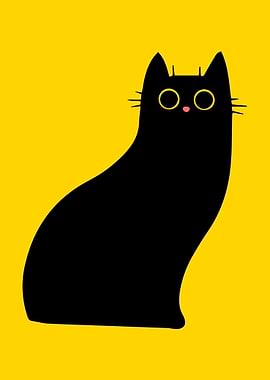 Minimalist Black Cat on Yellow Background