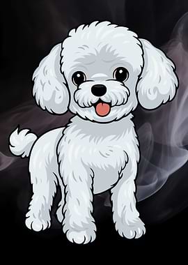Cartoon White Poodle Dog Illustration