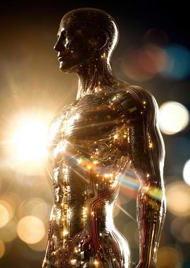 Cybernetic Humanoid with Glowing Circuits