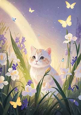 Cat in a flower field