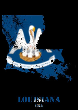 Louisiana USA State Topographic Contour Relief Map blending terrain features into its emblematic colorful flag