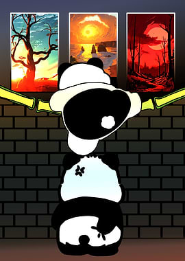 Panda with Landscape Art