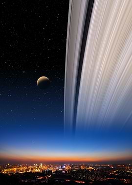 Saturn's rings above the horizon: Surreal Landscape print