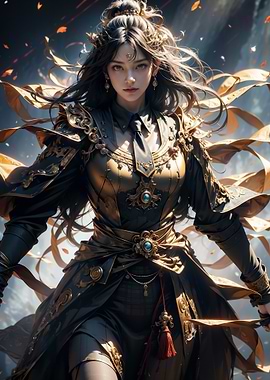 Fantasy Warrior Woman in Golden Armor