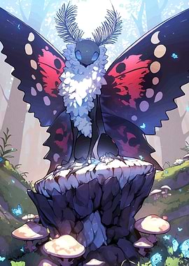 Stylized Moth Creature Forest Setting