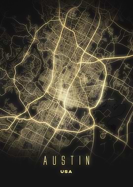 Austin, USA - Glowing City Map Art Print