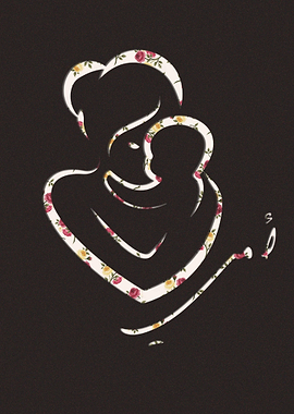 Floral Mother and Child Silhouette Art