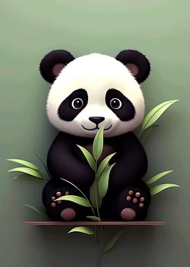 Cute Panda with Bamboo Leaves