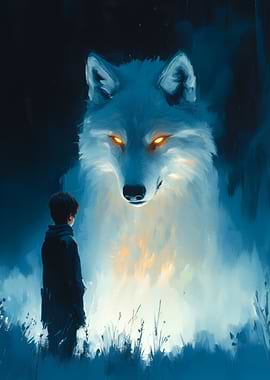 Boy and Glowing Wolf Encounter