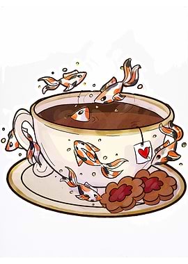 Koi Fish Tea Party Illustration