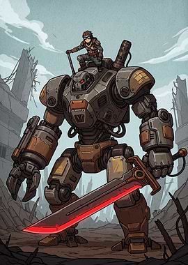 Robot and Rider in Ruined City