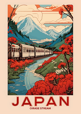 Japan Oirase Stream Train Landscape Art