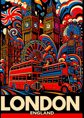 Colorful London England Travel Poster