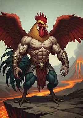 Rooster Warrior Volcanic Landscape