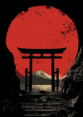 Japanese Torii Gate and Mount Fuji