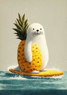 Pineapple Surfer Seal – Playful Tropical Illustration