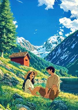 Anime Couple Mountain Landscape