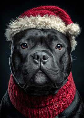 Festive Dog Portrait with Santa Hat