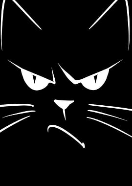 Grumpy Black Cat Illustration