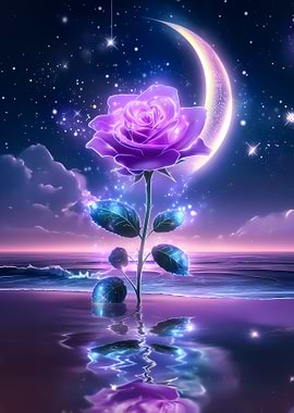 Purple Rose by the Moonlit Sea