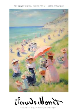 Impressionist Beach Scene with Figures
