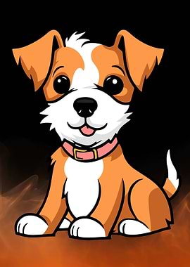 Cartoon Dog with Pink Collar