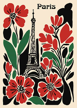 Paris Eiffel Tower Floral Illustration