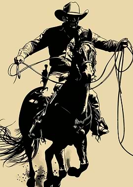 Cowboy Riding Horse with Lasso