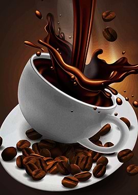 Coffee Pouring into Cup with Beans