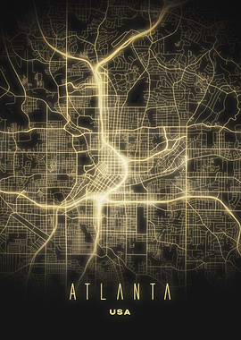 Atlanta, USA - Glowing Night City Map Art Print