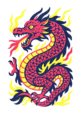 Asian Dragon in Red and Yellow