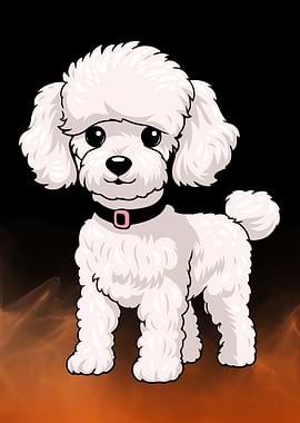 Cartoon White Poodle with Black Collar