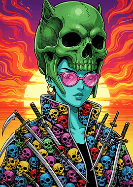 Skull Helmet Warrior with Swords