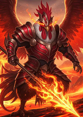 Armored Chicken Warrior Flaming Spear
