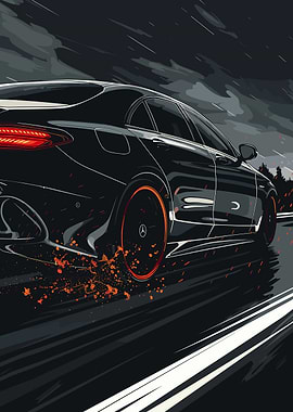 Sleek Black Car in Motion