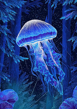 Blue Jellyfish in Forest