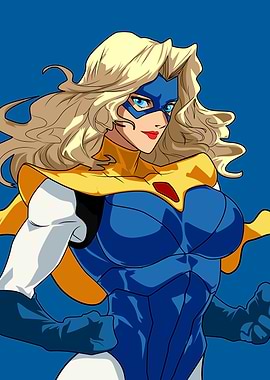 Blonde blazer Superheroine with Blue Mask