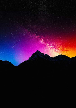 Mountain Silhouette Under Colorful Starry Sky