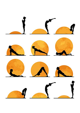 Yoga Poses Silhouette with Sun