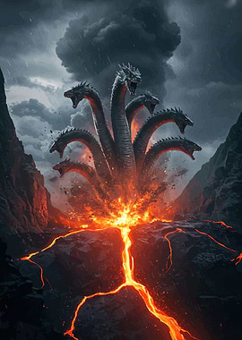 Hydra emerging from lava