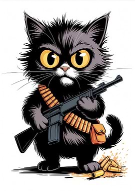 Armed Cartoon Cat with Rifle