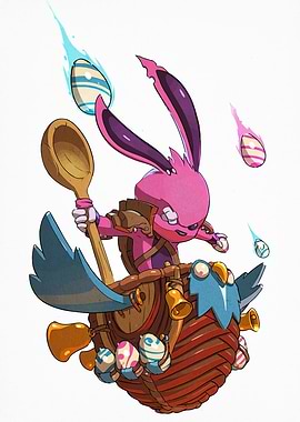 Pink Bunny Warrior with Easter Eggs