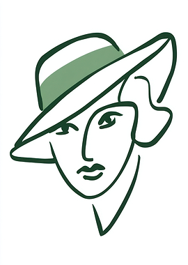 Woman with Hat Line Art