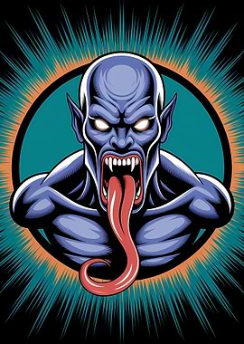 Menacing Vampire with Extended Tongue Illustration